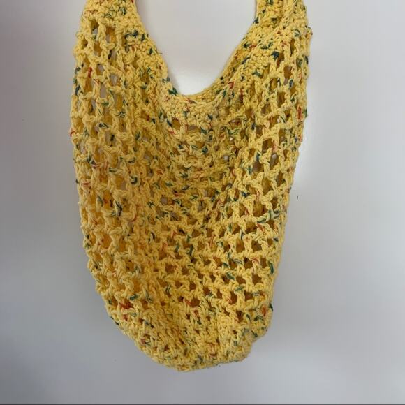 Hand Knit Netted Woven Yellow Shoulder Boho Shopper Bag Purse - Picture 3 of 4